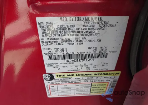 2007 Ford Freestyle Limited from USA, damaged, VIN 1FMDK03127GA15239